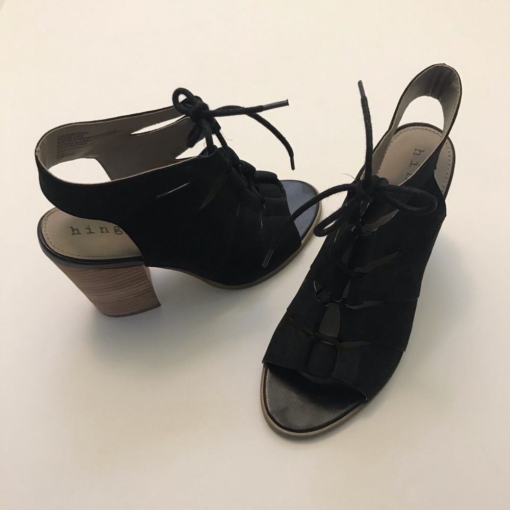 Hinge black leather heels